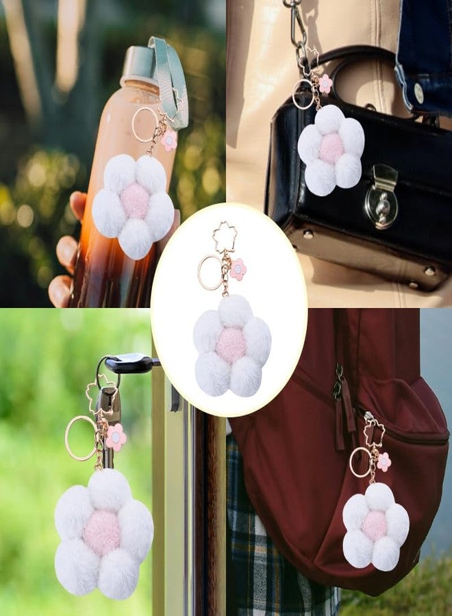 Yreamont White Flower Plush Keychain for Backpack Charms for Women Girls Cute Fluffy Keychain for Purse Charms for Handbags Kawaii Bag Keychain Accessories for Women Girls Flower Keychain for Car Keys - Image 4