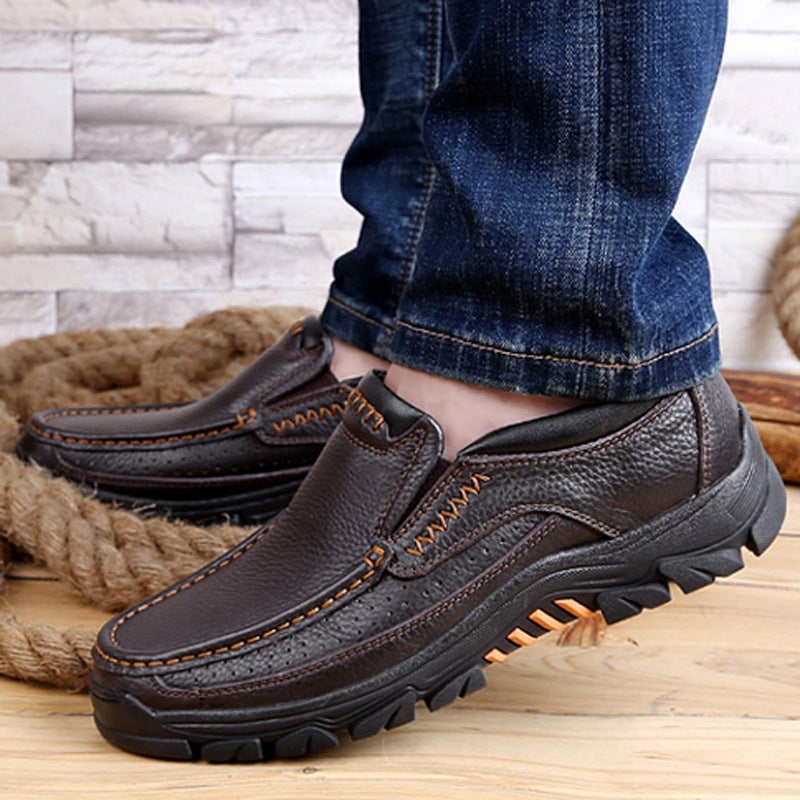 Four Seasons Men'S Shoes Breathable Men'S Casual Big Toe Leather Shoes Cowhide Thick Bottom Korean Style Plus Size Soft Bottom Middle-Aged Dad Shoes - Image 3