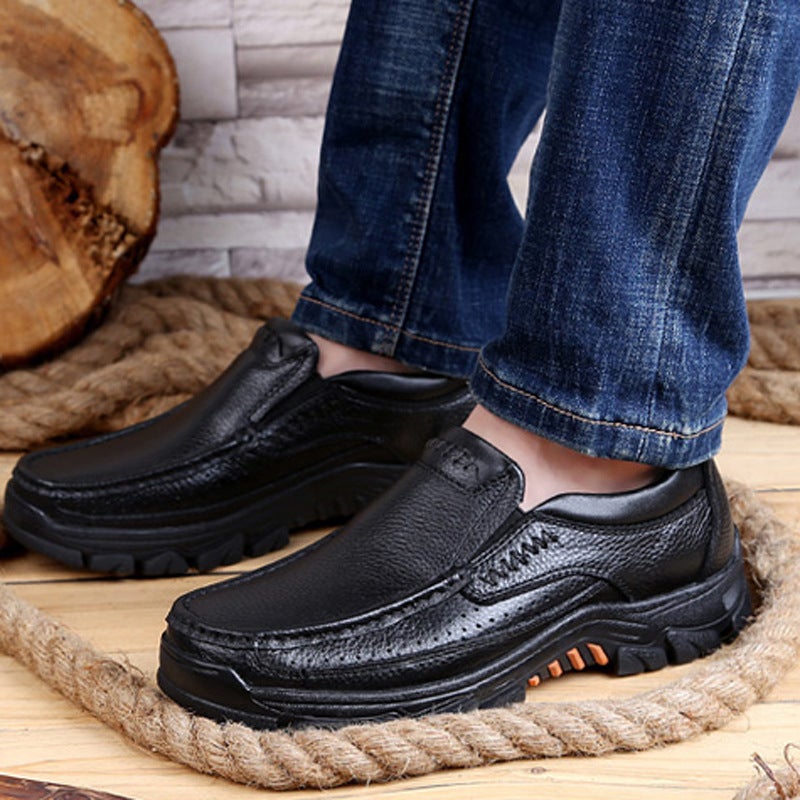 Four Seasons Men'S Shoes Breathable Men'S Casual Big Toe Leather Shoes Cowhide Thick Bottom Korean Style Plus Size Soft Bottom Middle-Aged Dad Shoes - Image 4