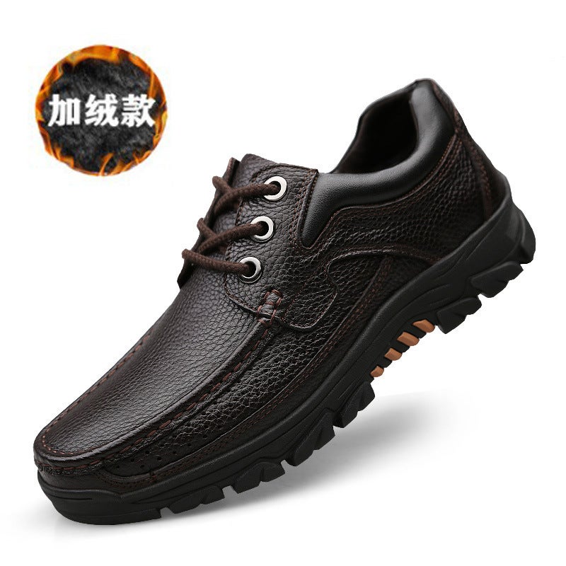 Four Seasons Men'S Shoes Breathable Men'S Casual Big Toe Leather Shoes Cowhide Thick Bottom Korean Style Plus Size Soft Bottom Middle-Aged Dad Shoes - Image 1