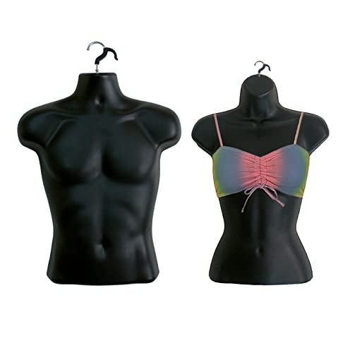DisplayTown DisplayTown Male and Female Black Mannequin Torso Hollow Back Body Stackable Dress Form with Hanging Hooks for Tshirt Display Countertop Craft Shows Photos and Design SM Clothing Size 