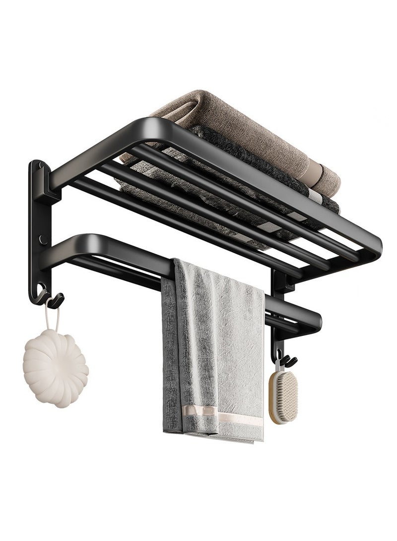 Bathroom Lavatory Towel Rack with Double Towel Bars with Hooks,60 cm Towel Shelf with Towel Bar,Towel Holder (Matte Black)  - Image 1