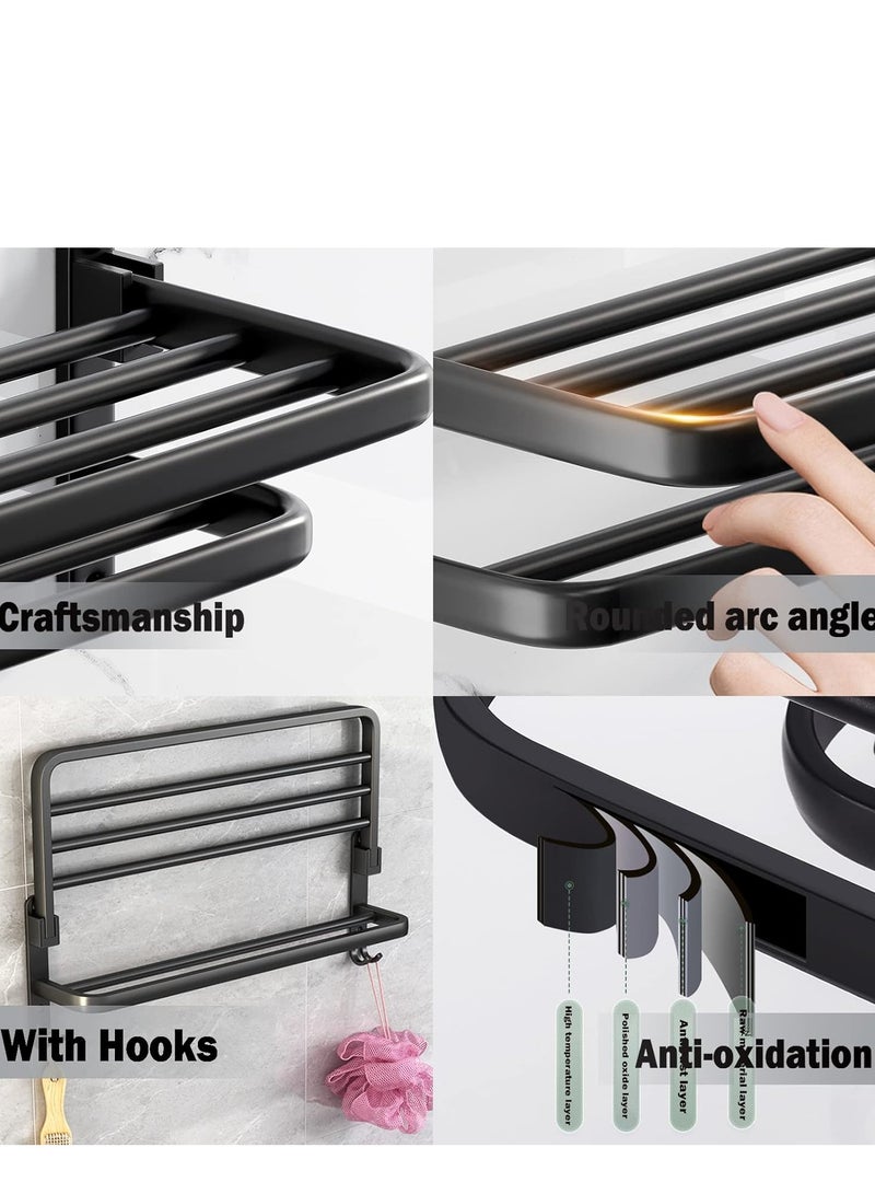 Bathroom Lavatory Towel Rack with Double Towel Bars with Hooks,60 cm Towel Shelf with Towel Bar,Towel Holder (Matte Black)  - Image 2