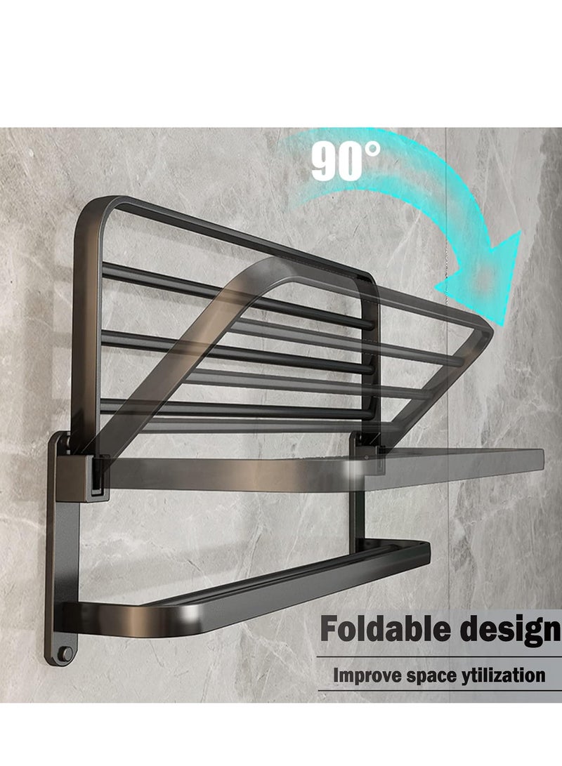 Bathroom Lavatory Towel Rack with Double Towel Bars with Hooks,60 cm Towel Shelf with Towel Bar,Towel Holder (Matte Black)  - Image 3