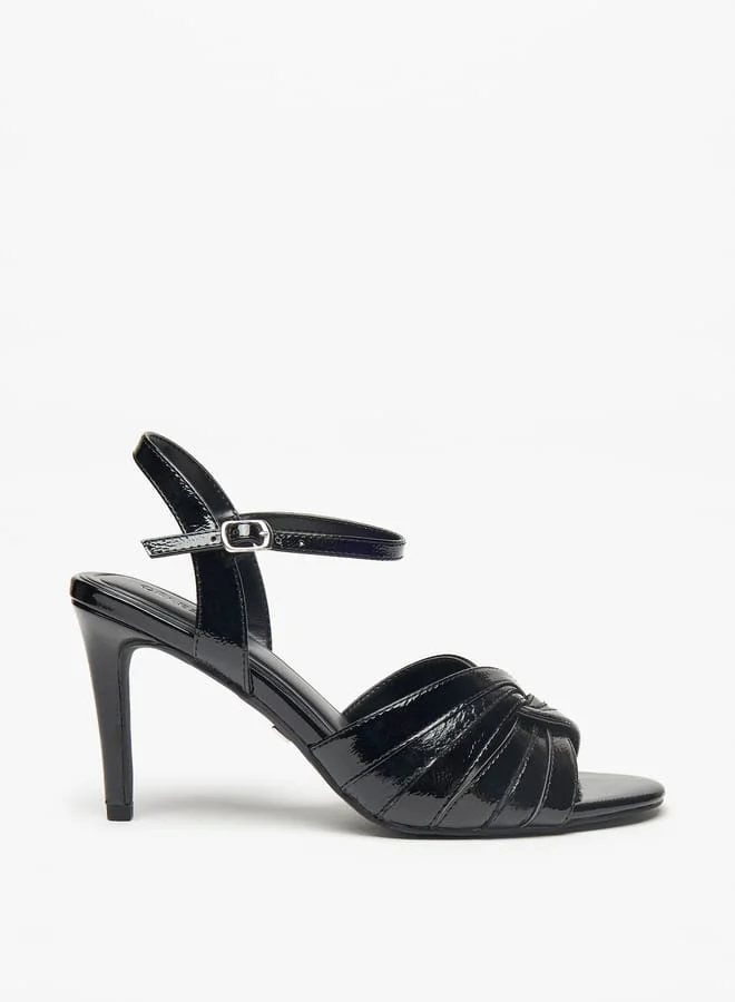 Celeste Womens Textured Sandals with Stiletto Heels and Buckle Closure