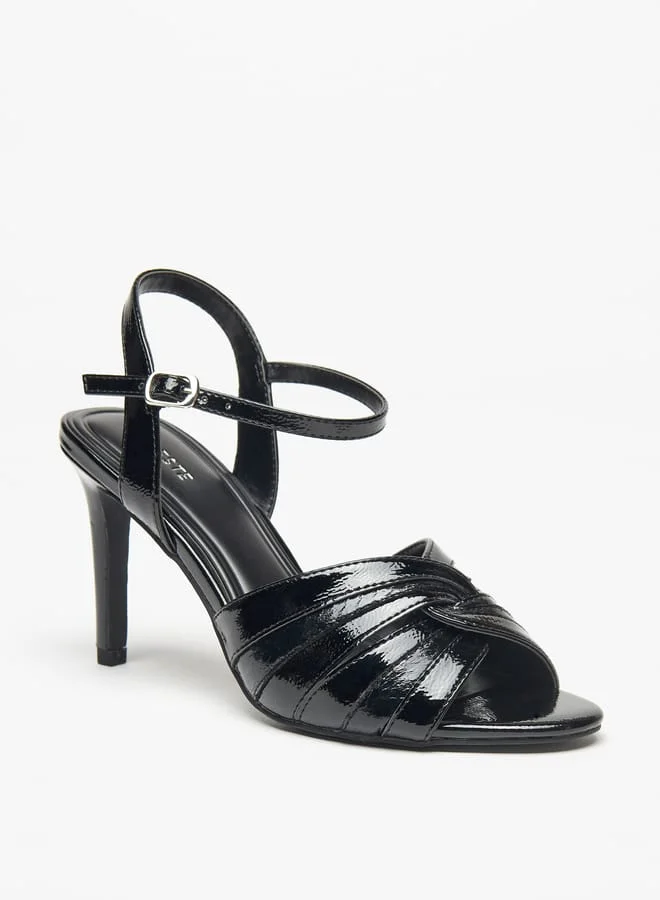 Celeste Womens Textured Sandals with Stiletto Heels and Buckle Closure