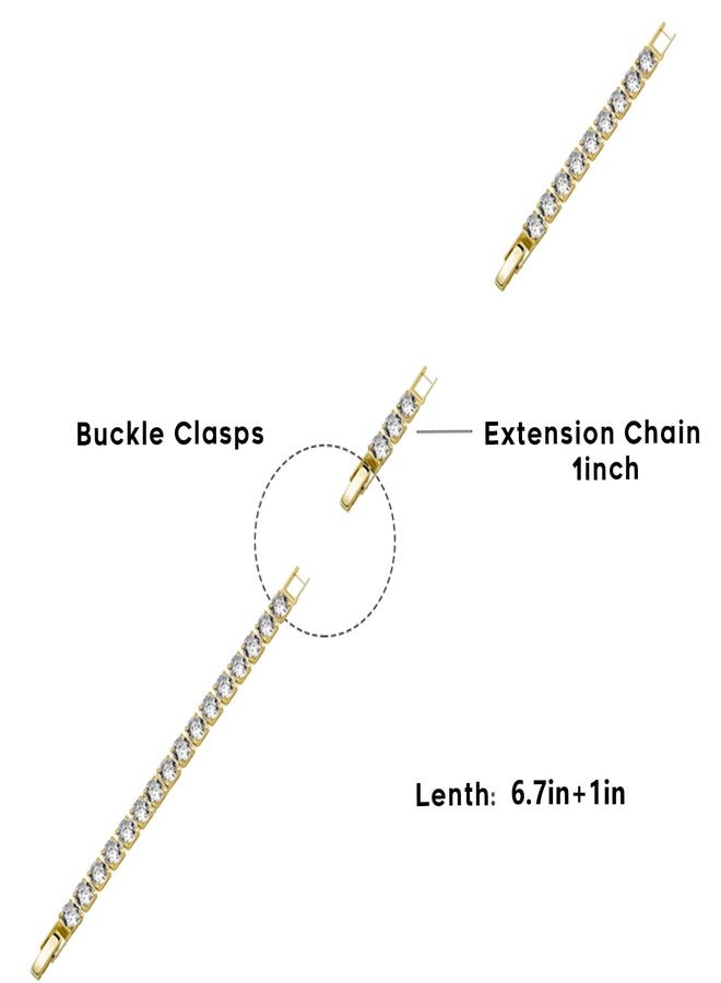 REHANDLE Adjustable Tennis Bracelets for Women Gold/Silver Dainty 14K Gold Plated Cubic Zirconia Bracelets for Women CZ Bling Diamond Bracelet for Prom Wedding, One Size, Stone, no gemstone - Image 4