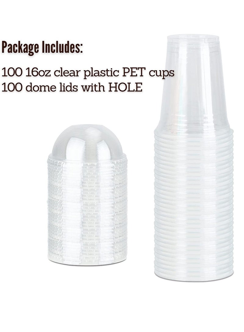 100 Sets 16 oz Clear Plastic Cups with Dome Lids Disposable Plastic Cups for To Go Iced Coffee Cold Drinks Smoothies Milkshakes Iced Tea and Sodas. - Image 2