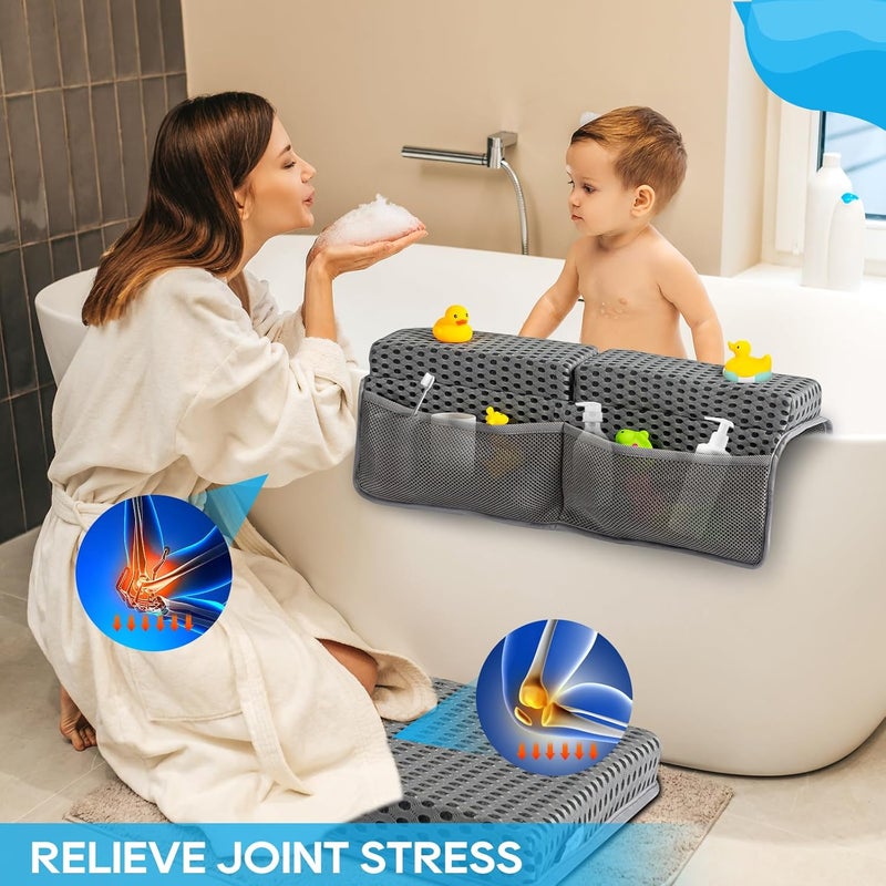OMYSTYLE OS Baby Bath Kneeler and Elbow Rest Pad Set 15 Thick Quickly Dry Bathtub Kneeler Pad with Baby Toys  Bath Accessories Organizer Kneeling and Elbow for Tub NonSlip MatGrey - Image 3
