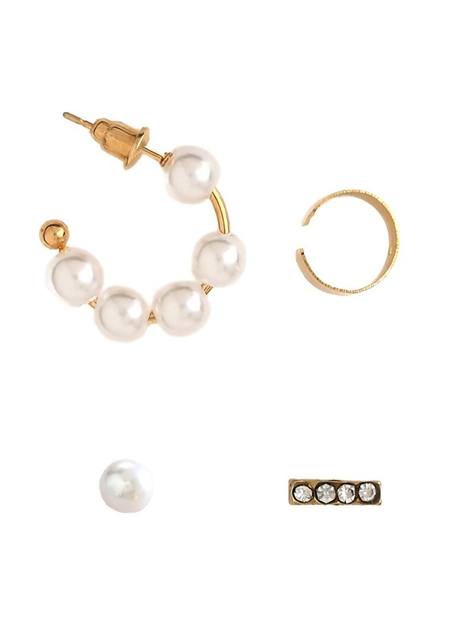 Just Peachy Just Peachy Set of 4 Gold-Toned Contemporary Stud Earrings, Versatile for Everyday Special Occasions, Ideal Gift for Her  - Image 1