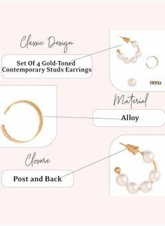 Just Peachy Just Peachy Set of 4 Gold-Toned Contemporary Stud Earrings, Versatile for Everyday Special Occasions, Ideal Gift for Her  - Image 4