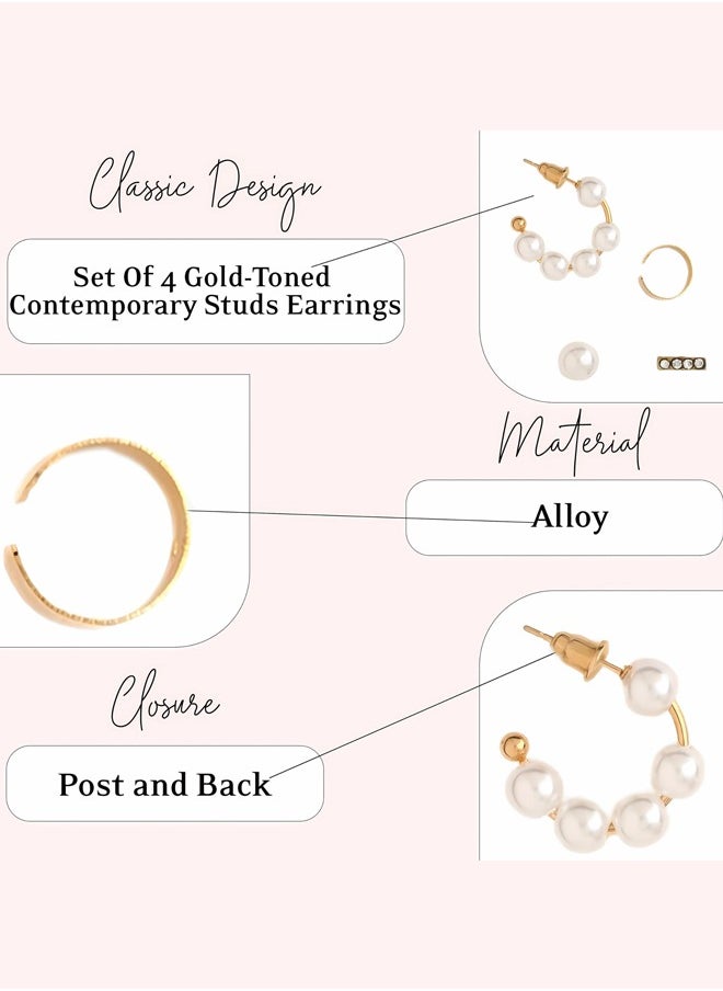 Just Peachy Just Peachy Set of 4 Gold-Toned Contemporary Stud Earrings, Versatile for Everyday Special Occasions, Ideal Gift for Her  - Image 4