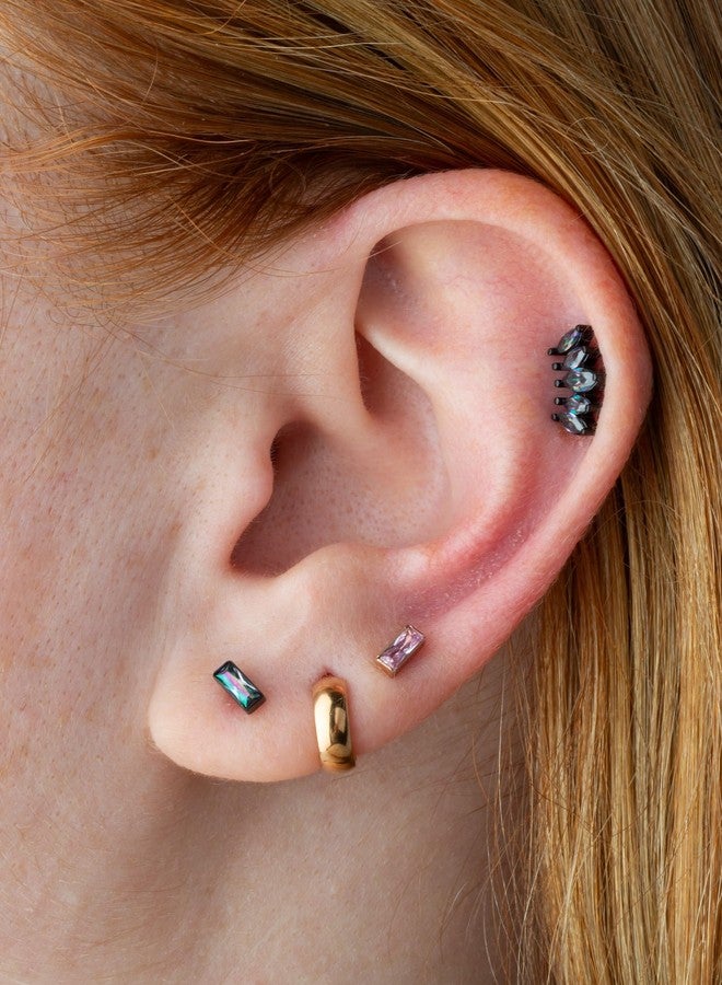 Pierced Owl 16GA F136 Implant Grade Titanium Internally Threaded Rectangular CZ Crystal Top Flat Back Labret Stud (Black/Vitrail Medium) - Image 2