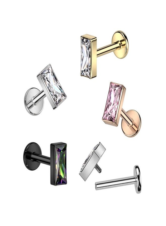 Pierced Owl 16GA F136 Implant Grade Titanium Internally Threaded Rectangular CZ Crystal Top Flat Back Labret Stud (Black/Vitrail Medium) - Image 4