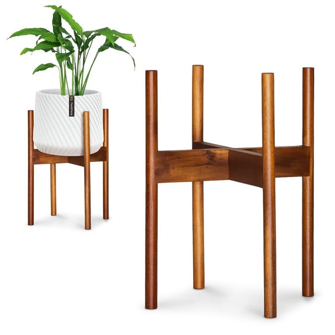 Fox Fern Mid Century Plant Stand 10 Inch Fixed Size Wooden Plant Stand for Indoor Planters Not Included Raised Flower Pot Holder for Indoors Plug In Design Two Height Options Acacia