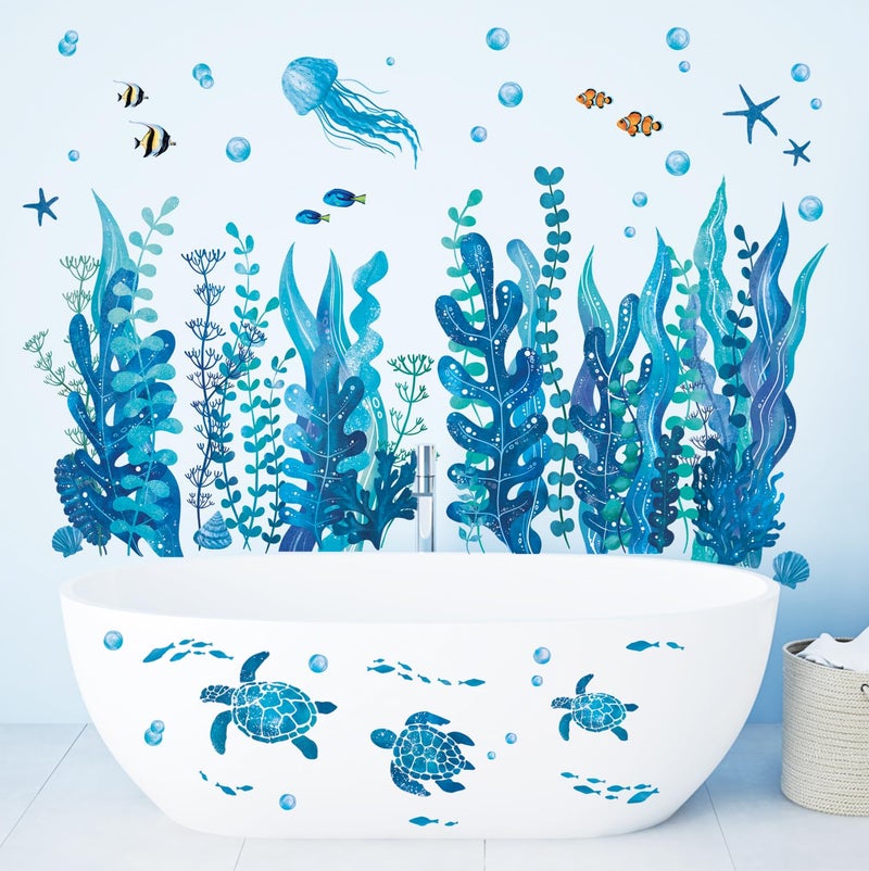 DECOWALL DS12-8084 Under The Sea Seaweed and Sea Creatures Wall Decals Stickers Turtles Ocean Grass Jellyfish Fish Removable Nursery Vinyl Wall Sticker for Bedroom Bathroom Living Room - Image 3
