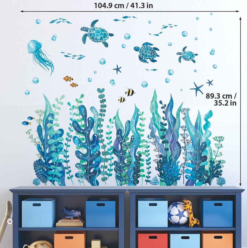 DECOWALL DS12-8084 Under The Sea Seaweed and Sea Creatures Wall Decals Stickers Turtles Ocean Grass Jellyfish Fish Removable Nursery Vinyl Wall Sticker for Bedroom Bathroom Living Room - Image 5