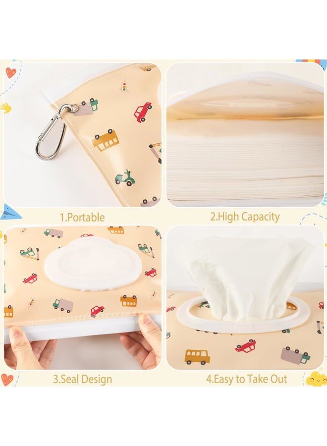 FEBSNOW 2 Pack Baby Wipes Dispenser, Portable Refillable Wipe Holder Baby Wipes Container Travel Wipes Case Reusable Wet Wipes Pouch (Dinosaur, Car) - Image 3