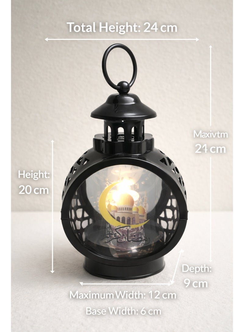 فانوس رمضان أسود موديل 5051 – صوت ونور – 24 × 12 سم – ديكور رف وتعليق - Image 2