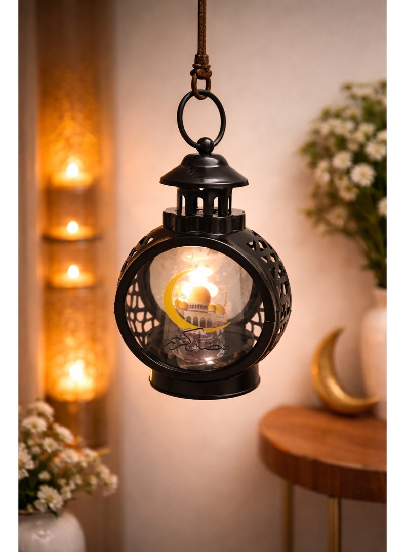 فانوس رمضان أسود موديل 5051 – صوت ونور – 24 × 12 سم – ديكور رف وتعليق - Image 3