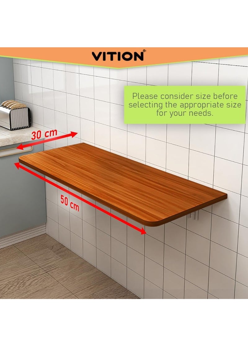 VITION حامل تثبيت على الحائط للكمبيوتر، طاولة قابلة للطي مثبتة على الحائط، رف معدني قابل للطي، حامل طاولة (30 × 50 سم) جوز - Image 2