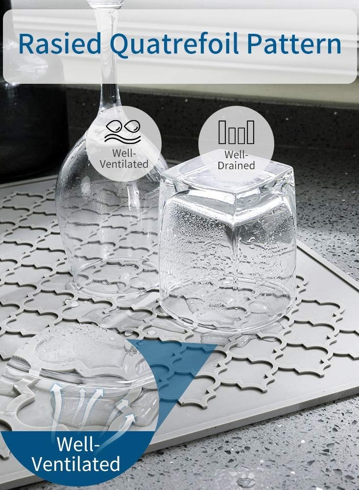 حصيرة تجفيف سيليكون لأسطح المطبخ، 12 × 16 إنش، حصيرة تجفيف المطبخ (رمادي) - Image 5