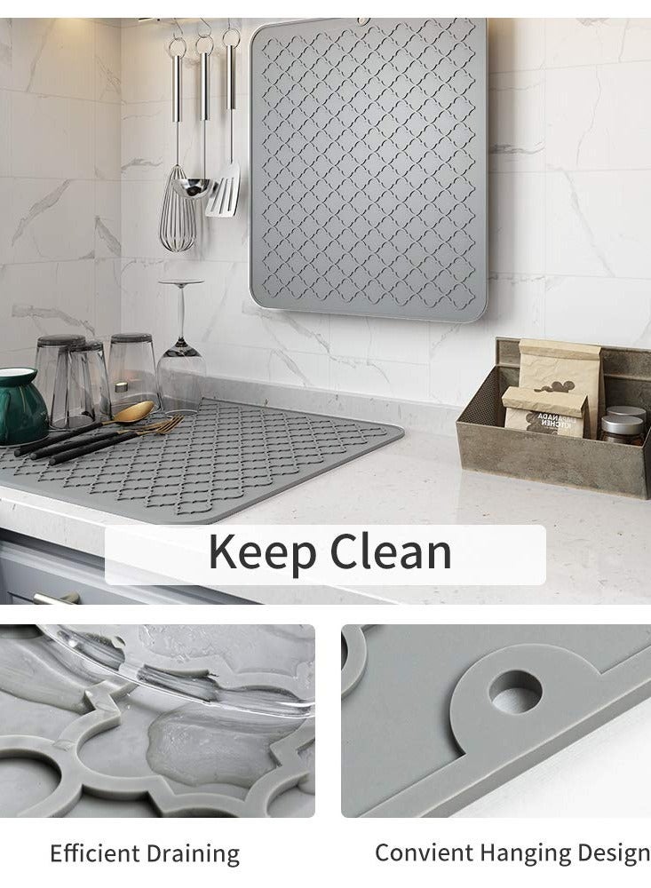 حصيرة تجفيف سيليكون لأسطح المطبخ، 12 × 16 إنش، حصيرة تجفيف المطبخ (رمادي) - Image 2