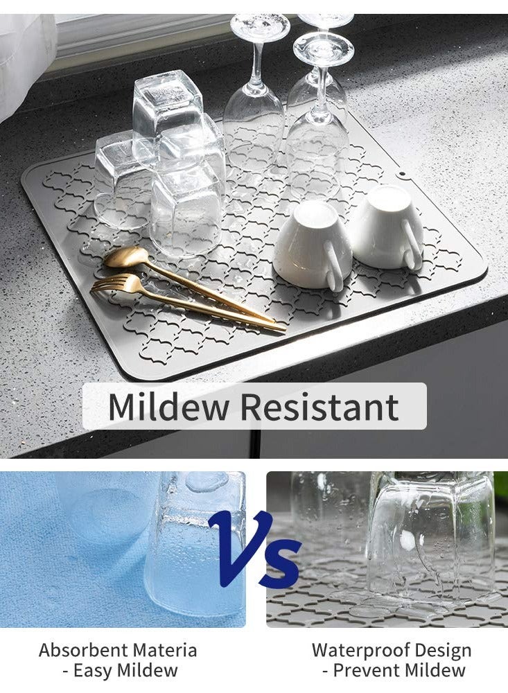 حصيرة تجفيف سيليكون لأسطح المطبخ، 12 × 16 إنش، حصيرة تجفيف المطبخ (رمادي) - Image 3