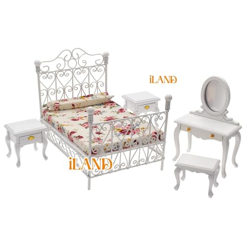 iLAND Victorian Dollhouse Furniture on 112 Scale Dollhouse Bed Set 5pcs - Image 5