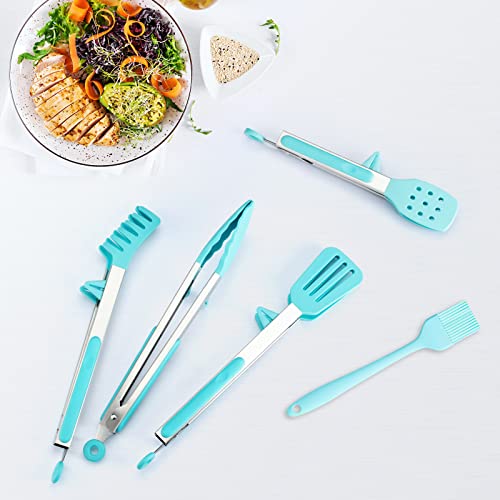 Maywe Tanso 5-Pack Silicone Tongs for Cooking,Maywe Tanso 4PCS 13-Inch Kitchen Tongs with Silicone Tips,Nonstick Stainless Steel Tong for Steak Pie Pizza Pasta Spaghetti Salad BBQ Buffet,Plus Brush - Image 4