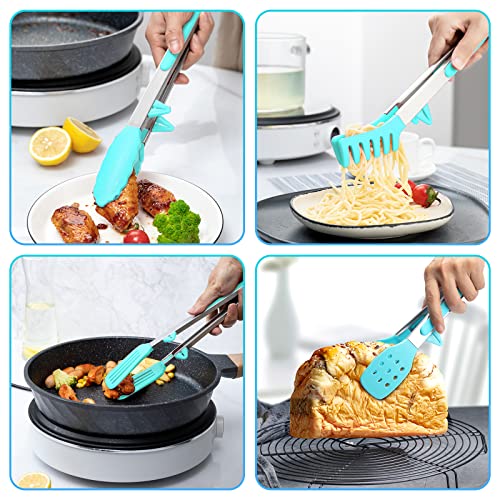 Maywe Tanso 5-Pack Silicone Tongs for Cooking,Maywe Tanso 4PCS 13-Inch Kitchen Tongs with Silicone Tips,Nonstick Stainless Steel Tong for Steak Pie Pizza Pasta Spaghetti Salad BBQ Buffet,Plus Brush - Image 2