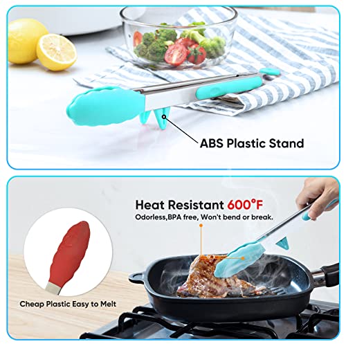 Maywe Tanso 5-Pack Silicone Tongs for Cooking,Maywe Tanso 4PCS 13-Inch Kitchen Tongs with Silicone Tips,Nonstick Stainless Steel Tong for Steak Pie Pizza Pasta Spaghetti Salad BBQ Buffet,Plus Brush - Image 3