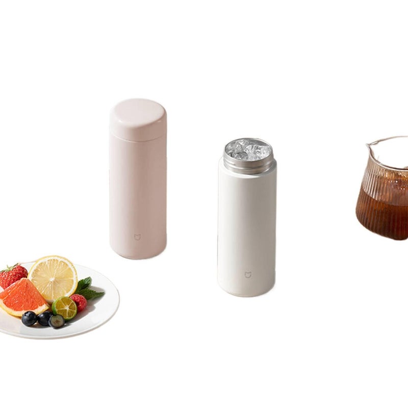 قارورة مياه للأطفال من ستانلس ستيل باللون الأبيض - 350 ml من الستانلس ستيل للتنقل اليومي سهل التخزين للطاولة - Image 4
