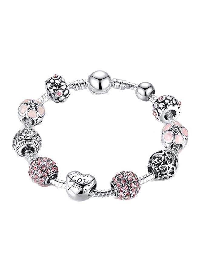 NIBEMINENT Silver Plated Crystal Studded Heart Bracelet 