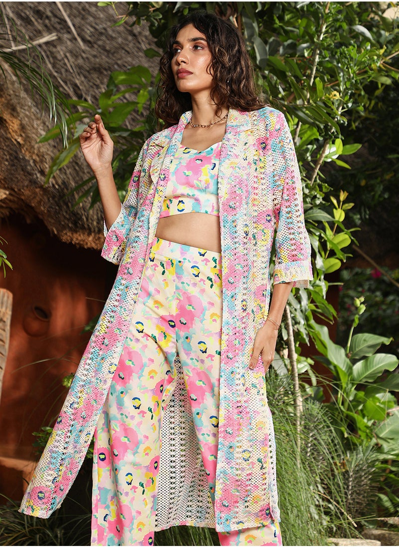  قصة Women's Bubblegum Pink & Ivory-White Bohemian Flora Co-Ord Set  - Image 5