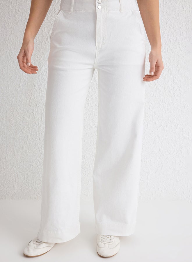 trendyol White Button Detail High Waist Wide Leg Jeans - Image 3
