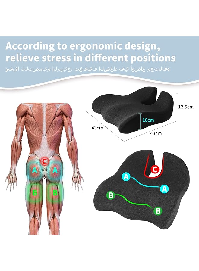 erorex Seat Cushion Large Memory Foam Chair Cushions For Office、Car Relief Back、Hip、Sciatica Pain Ergonomic Pad Pillow Supports Pressure Long Sitting Office Workers Drivers And Elderly Black - Image 3