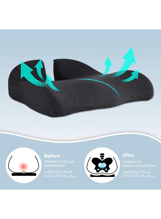 erorex Seat Cushion Large Memory Foam Chair Cushions For Office、Car Relief Back、Hip、Sciatica Pain Ergonomic Pad Pillow Supports Pressure Long Sitting Office Workers Drivers And Elderly Black - Image 2