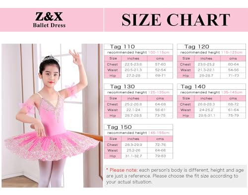 ZX Girl's Camisole Skirted Leotard Ballet Sparkle Lace Swan Lake Tutu Ballerina Costumes Competition Dress, 005 Pink, 6-7 Years - Image 2