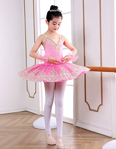 ZX Girl's Camisole Skirted Leotard Ballet Sparkle Lace Swan Lake Tutu Ballerina Costumes Competition Dress, 005 Pink, 6-7 Years - Image 4