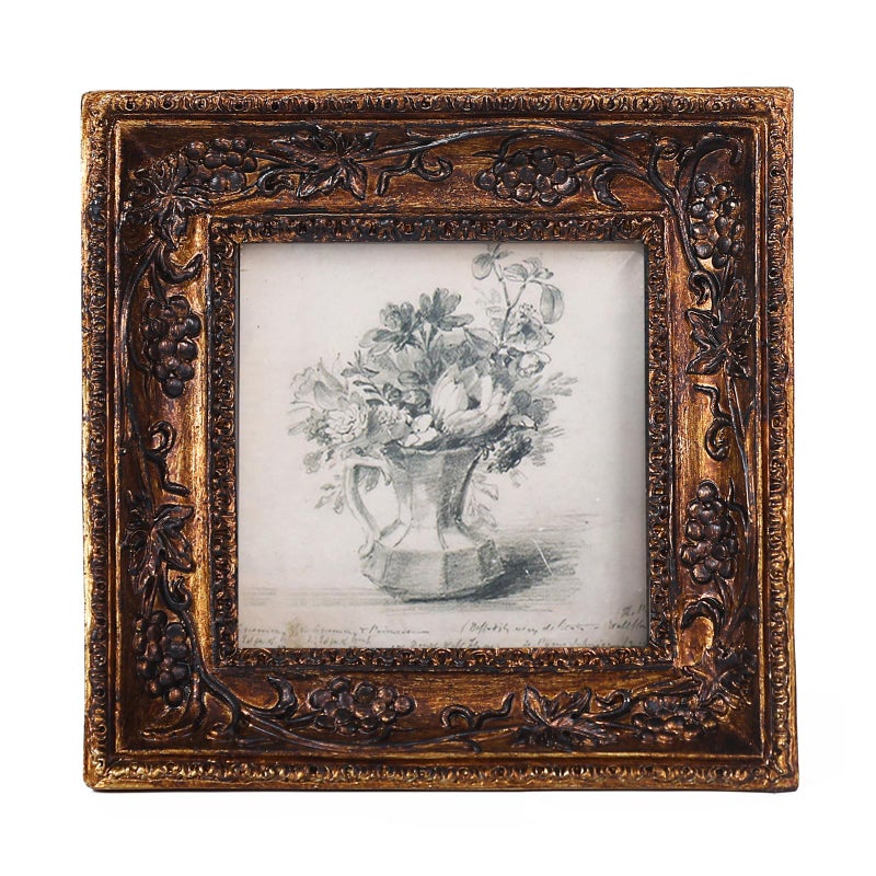 SIKOO Small Vintage 33 Picture Frame Antique Ornate Mini Photo Frame Table Top Display and Wall Hanging Gold Frame Wall Art Bronze Gold