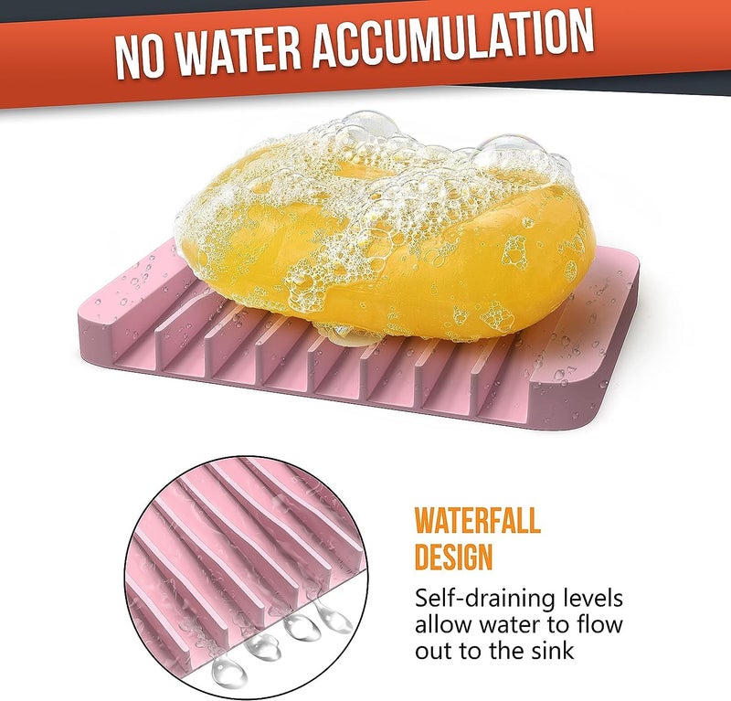 Baskety Silicone Soap Holder, Soap Dish Stand Saver Tray Case for Shower, Silicone Dishes for Bathroom Kitchen Counter Sink for Bar Soap Sponge, Keep Soap Bars Dry and Clean. Pack of 3. (Pink) - Image 2