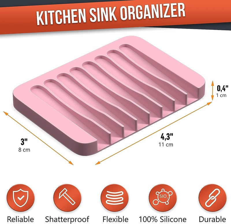 Baskety Silicone Soap Holder, Soap Dish Stand Saver Tray Case for Shower, Silicone Dishes for Bathroom Kitchen Counter Sink for Bar Soap Sponge, Keep Soap Bars Dry and Clean. Pack of 3. (Pink) - Image 3