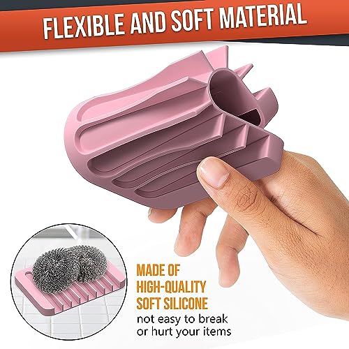 Baskety Silicone Soap Holder, Soap Dish Stand Saver Tray Case for Shower, Silicone Dishes for Bathroom Kitchen Counter Sink for Bar Soap Sponge, Keep Soap Bars Dry and Clean. Pack of 3. (Pink) - Image 4