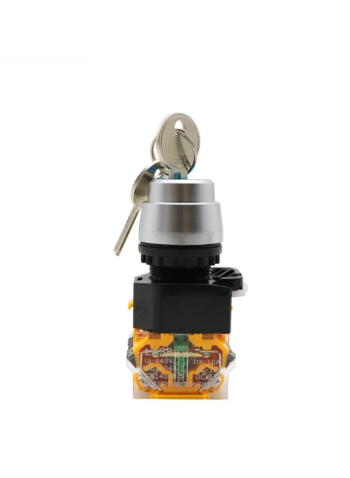 KNP LA38 3 Way Black Rotary Switch is a robust and versatile control device designed for high voltage applications Rated for up to 440V AC/DC this switch features a 22mm mounting diameter making it suitable for various industrial and commercial applications. - Image 2