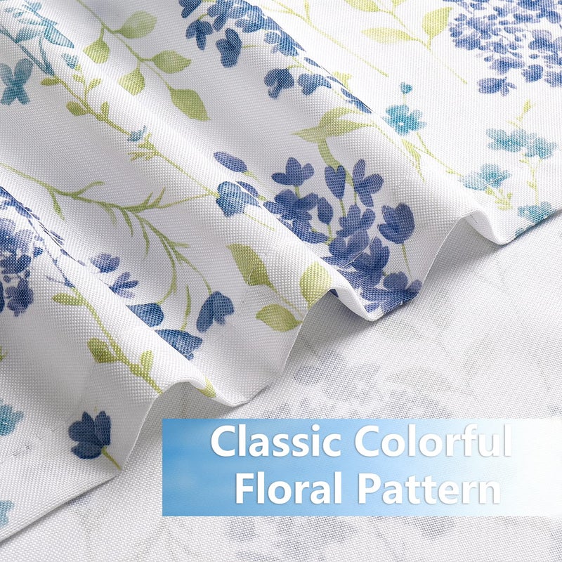 ZJDECOR Watercolor Floral Cafe Curtains 36 Inches Length, Blue Flower Printed Farmhouse Rod Pocket Tier Curtains for Kitchen Leaf Pattern Short Window Curtain Treatment, Colorful, 28" W x 36" Lï¼ŒSet of 2 - Image 4