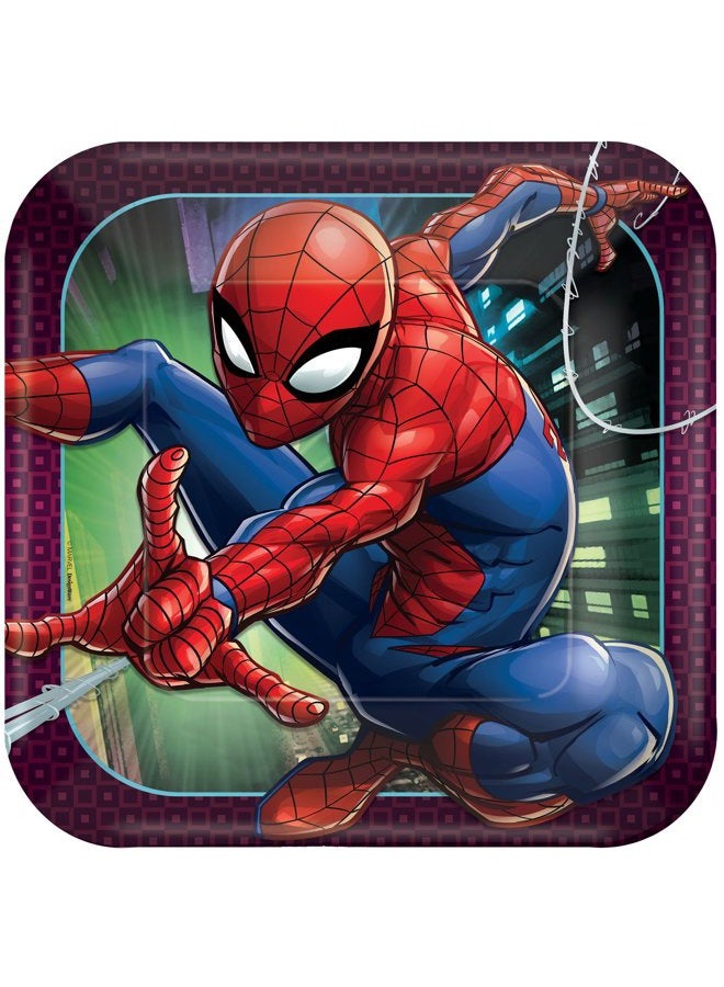 Amscan 551860 Spider-Man™ "Webbed Wonder" Square Plates, 9", 8 Pcs, Party Favor