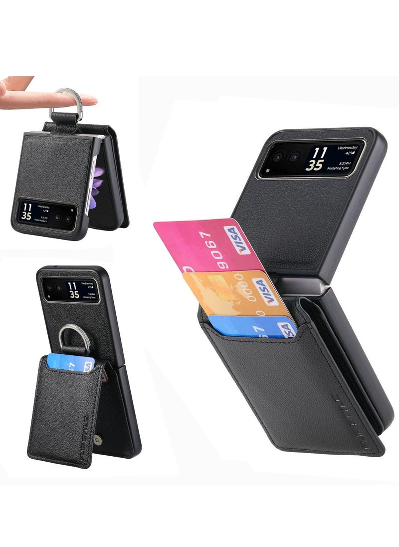 Excefore - Wallet Case Compatible with Motorola Razr+ 2023, PU Leather Protective Phone Case Kickstand Full Coverage Pocket Ring Case, Compatible for Motorola Razr+ 2023 Case - Image 1