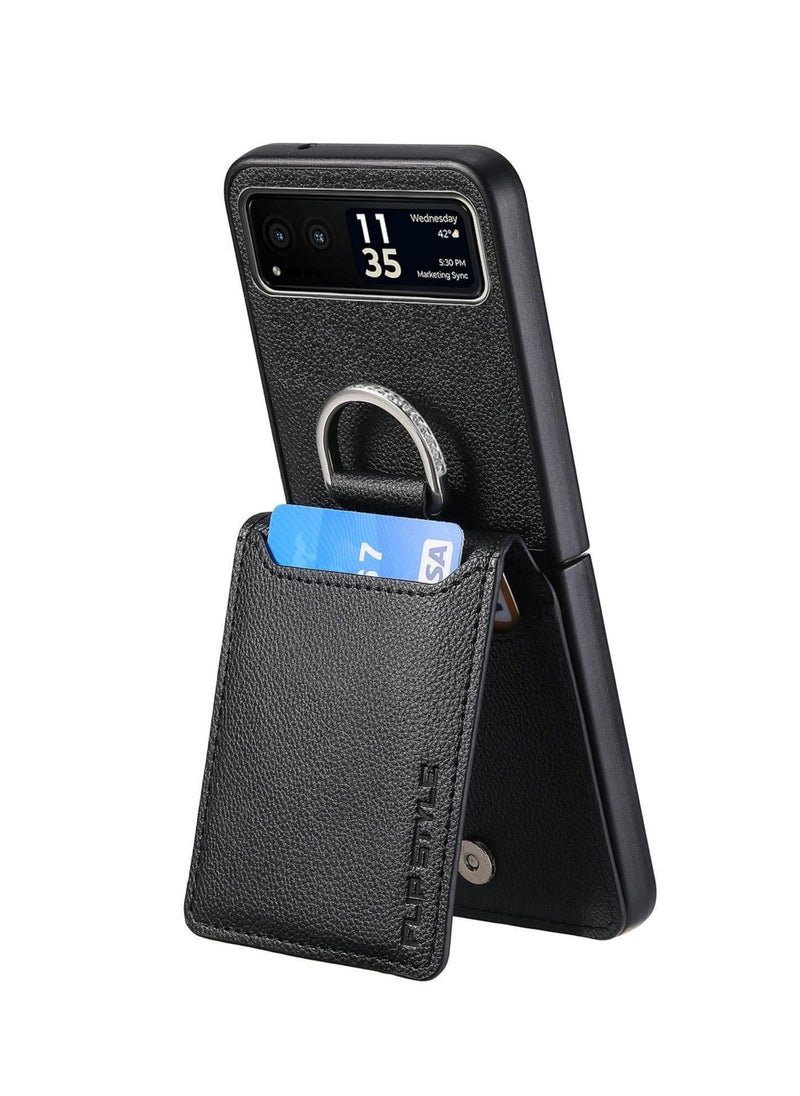 Excefore - Wallet Case Compatible with Motorola Razr+ 2023, PU Leather Protective Phone Case Kickstand Full Coverage Pocket Ring Case, Compatible for Motorola Razr+ 2023 Case - Image 1