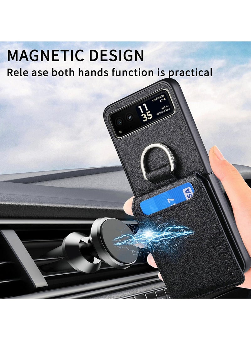 Excefore - Wallet Case Compatible with Motorola Razr+ 2023, PU Leather Protective Phone Case Kickstand Full Coverage Pocket Ring Case, Compatible for Motorola Razr+ 2023 Case - Image 1